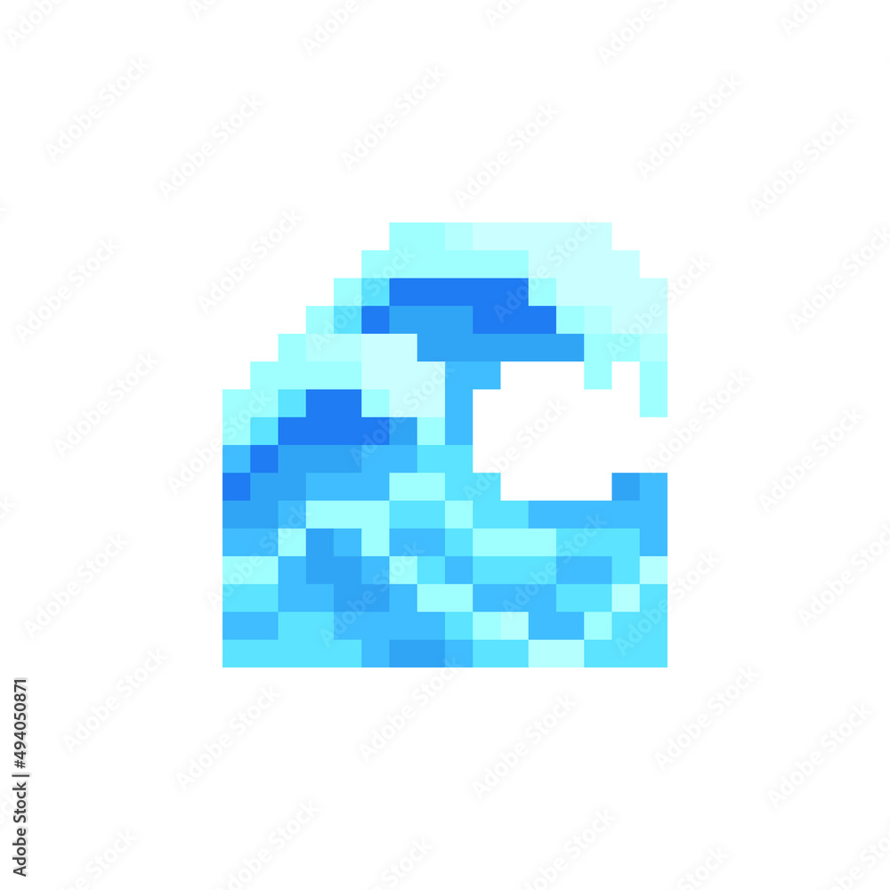 Waves pixel art icon. Water wave symbol logo template, weather sign, isolated vector