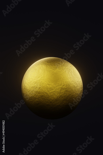 abstract glowing golden sphere against dark background, 3d render © chalyshevae