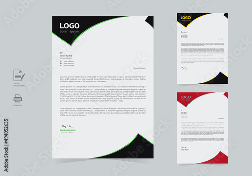 Professional Minimalist Corporate company modern Letterhead template set 3 colors
