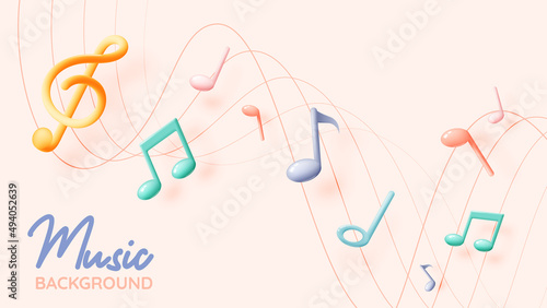 Music notes, song, melody or tune 3d realistic vector icon