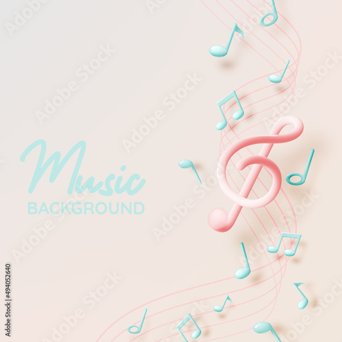 Music notes, song, melody or tune 3d realistic vector icon
