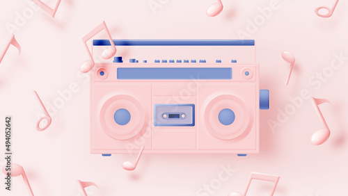 Boom box and cassette tapes in mood of 90's nostalgia