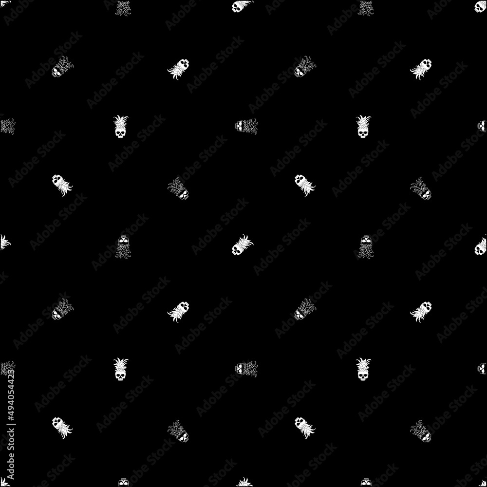 Illustration pattern of skull pineapple with positive and negative black background Illustration pattern of skull pineapple with positive and negative black background
