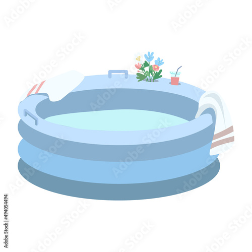 Inflatable tub semi flat color vector object. At-home water birth. Full sized item on white. Water immersion in labor simple cartoon style illustration for web graphic design and animation