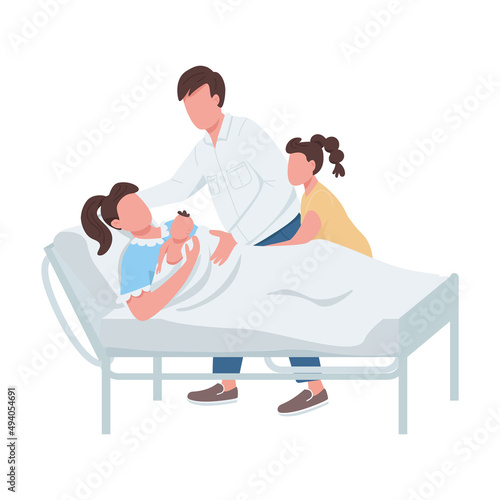 Family welcoming new baby semi flat color vector characters. Full body people on white. Congratulations on new family member simple cartoon style illustration for web graphic design and animation