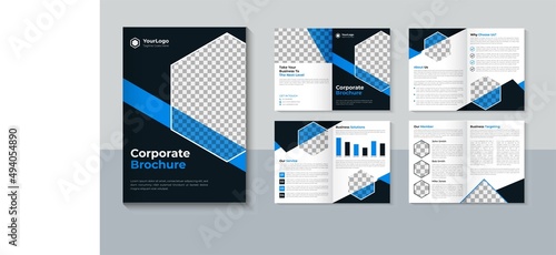 Corporate 8 page brochure design, Business brochure template, Creative 8 page brochure design, Company profile, Blue color