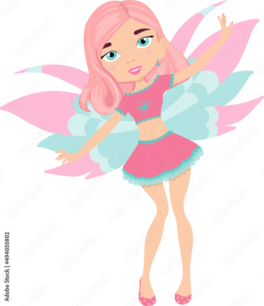 Cartoon fairy girl. Fairytale character with magic wings. Flat vector design Cartoon fairy girl. Fairytale character with magic wings. Flat vector design