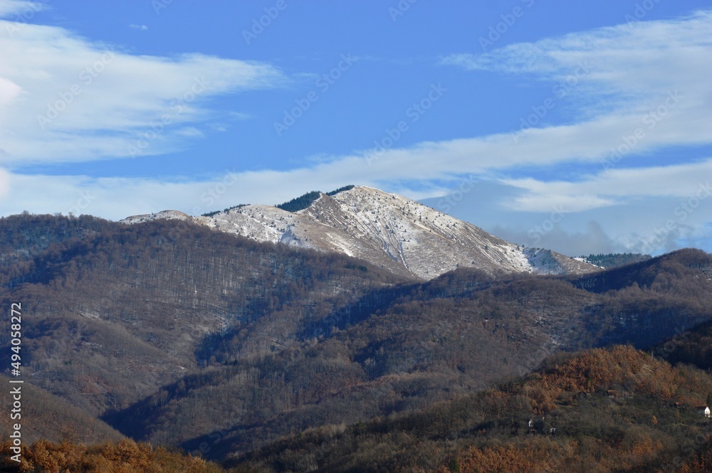 landscape of hills and mountains in winter