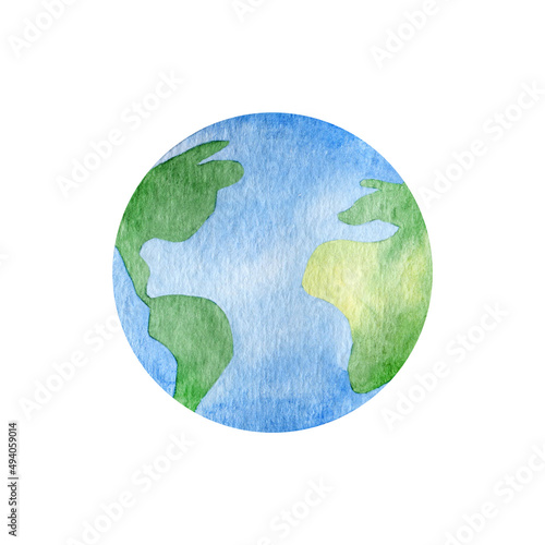 Watercolor hand painted planet Earth. Perfect for Earth Day  environmental problems and protection  caring for Nature  design making clip art.