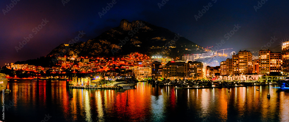 Monaco Hafen bei Nacht - Panorama
