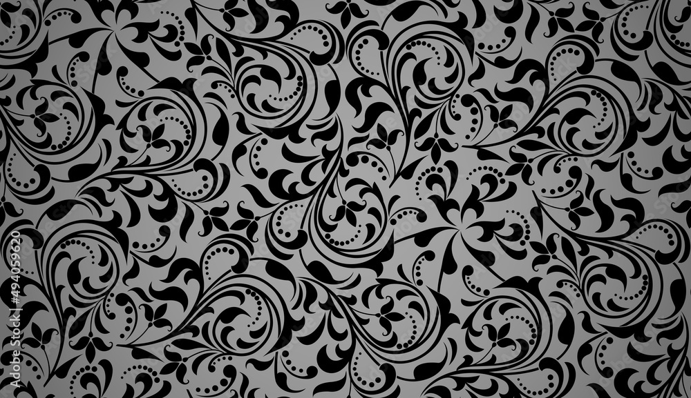 Flower pattern. Seamless black and gray ornament. Graphic vector background. Ornament for fabric, wallpaper, packaging Flower pattern. Seamless black and gray ornament. Graphic vector background. Ornament for fabric, wallpaper, packaging