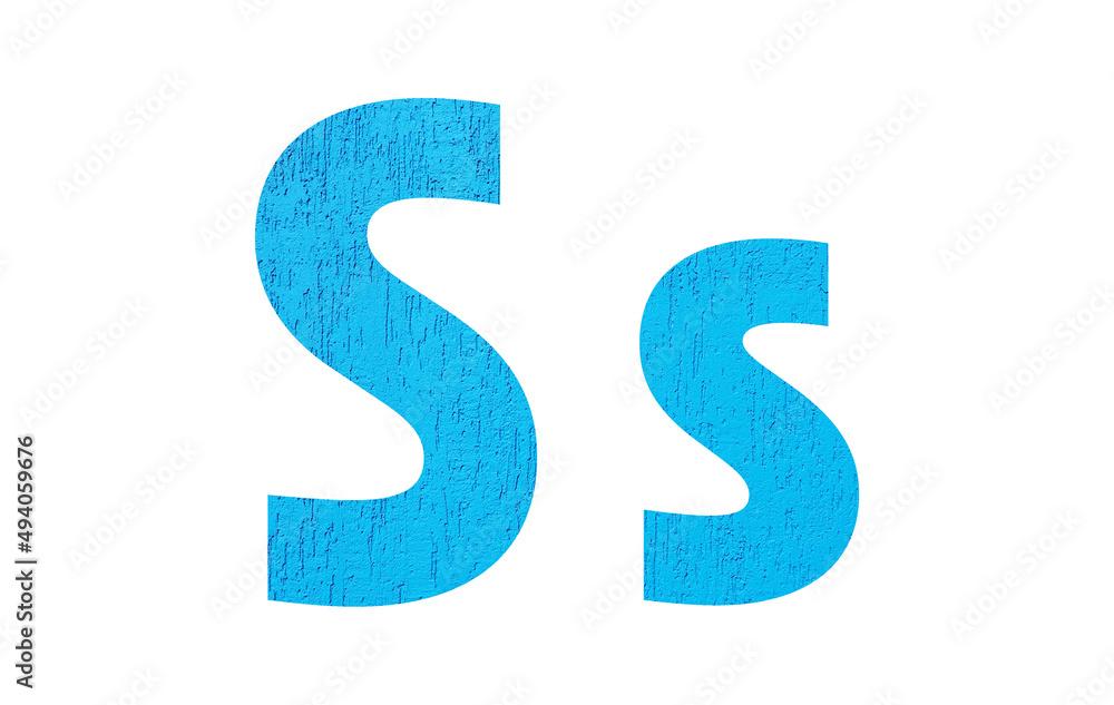 Alphabet uppercase and lowercase letters S with wall texture. Blue letter S in upper and lower case isolated on white background.. Alphabet uppercase and lowercase letters S with wall texture. Blue letter S in upper and lower case isolated on white background..