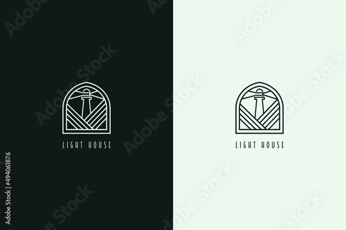 Minimal Light House Line Art Logo, Abstract Light House Logo.