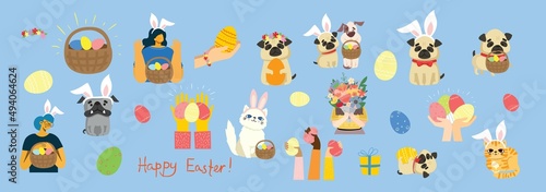 Happy Easter banner. Modern minimal style. Horizontal poster, greeting card, header for website