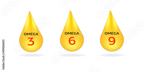 Obraz na płótnie Vitamin Omega 3, 6, 9 drop realistic 3d style. Fish fat. Healthy lifestyle vector concept w salonie