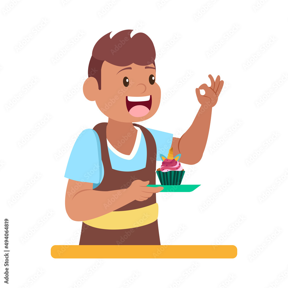 Isolated happy man making a dessert Vector illustration Isolated happy man making a dessert Vector illustration