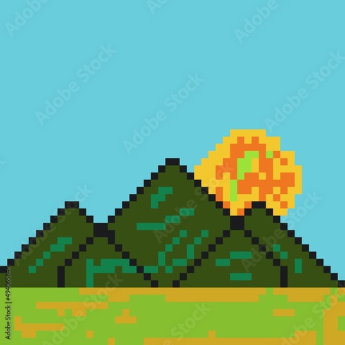 Pixel art mountain sunrise
