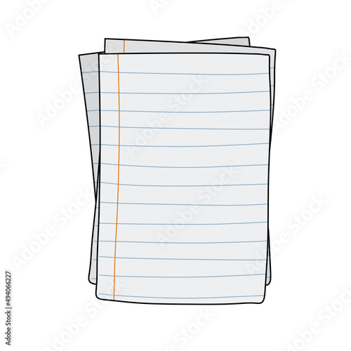 Blank lined sheet. White page. Template for text. Hand drawn doodle style