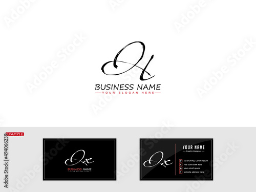 Brush QL Letter Icon Logo, Handwriting ql Signature Logo for simple exclusive boutique shiny business with business card design photo