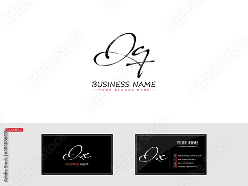 Brush QQ Letter Icon Logo, Handwriting qq Signature Logo for simple exclusive boutique shiny business with business card design