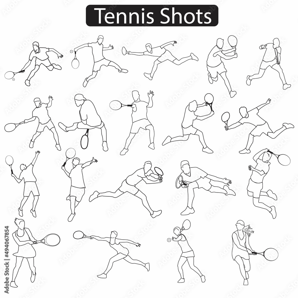 A set of Tennis shots line icon