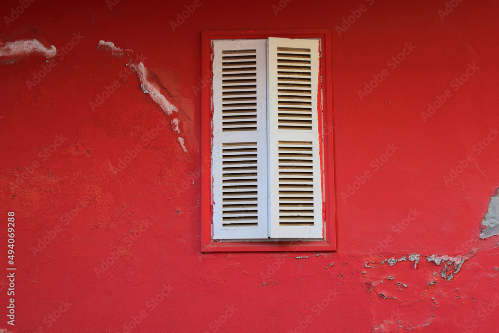 red wall with windows