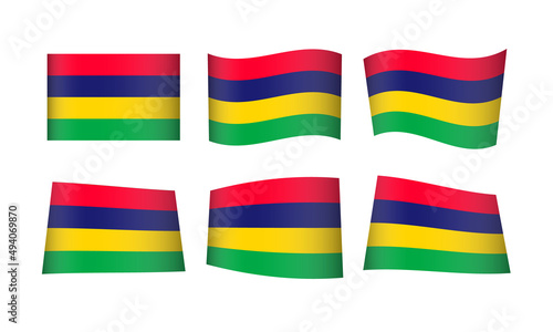 Mauritius Flag Set Mauritian Flags National Symbol Banner Icon Vector Stickers Africa African Wave Country City State Wavy Realistic Independence Culture Nation Republic Kingdom Every All Flag