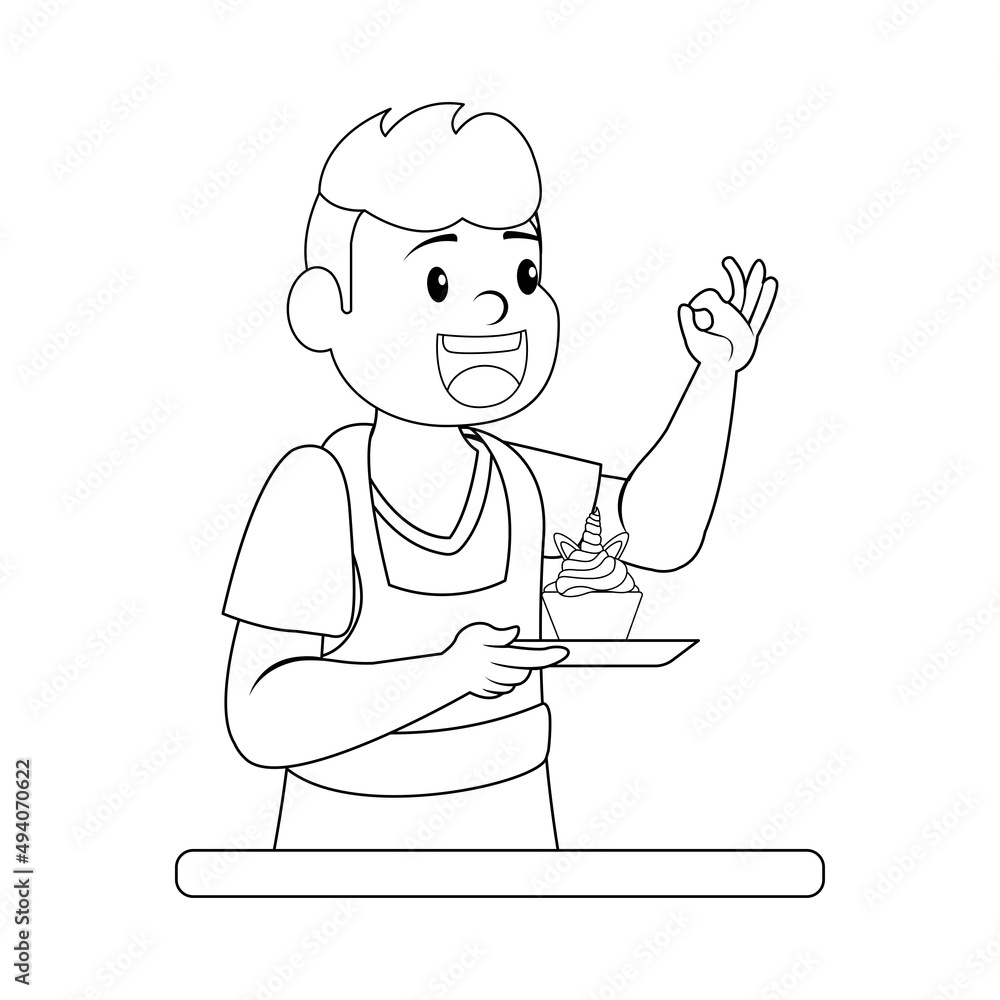 Isolated happy man making a dessert Vector illustration