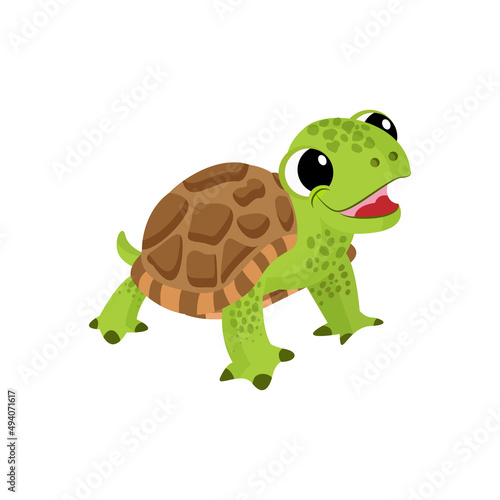Isolated green turtle animated animals jungle vector illustration