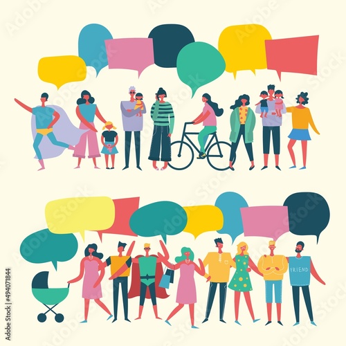 Vector illustration in flat design of group people outdoor in the park on weekend