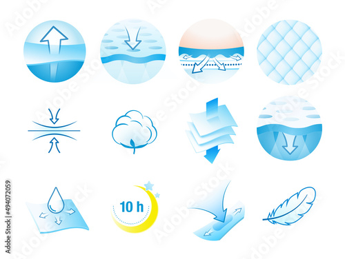 A set of icons for the absorbent material. Great for feminine pads, baby diapers, tissues, etc. EPS10.