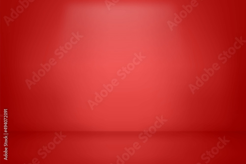Red studio background. Abstract empty room with reflection soft light for product. Simple neutral backdrop. Line horizon. Gradient background. Texture blank wall and floor. Vector illustration