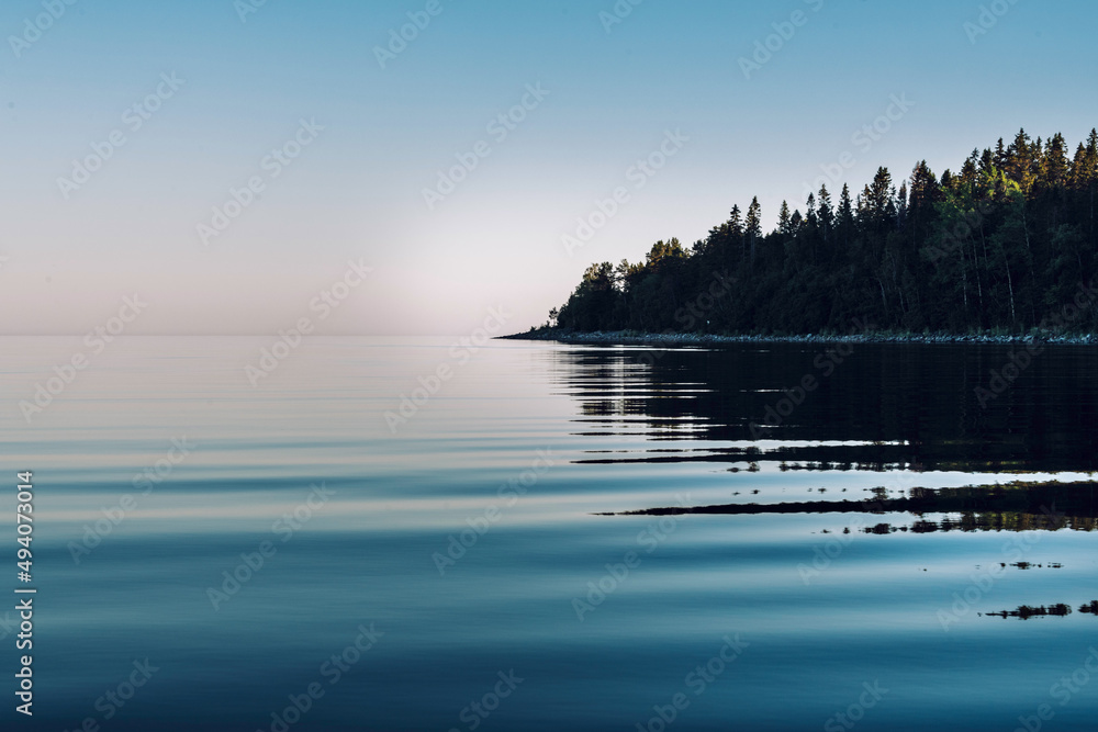 Beautiful view of Stockholm archipelago and Baltic sea at sunset in Sweden - obrazy, fototapety, plakaty 