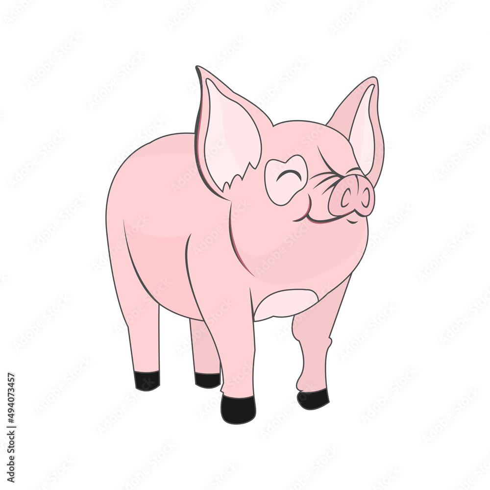 Isolated pink pig animated animals jungle vector illustration