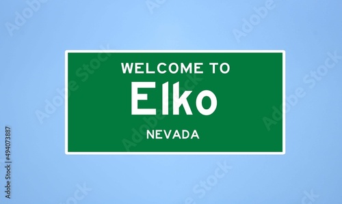 Elko, Nevada city limit sign. Town sign from the USA.