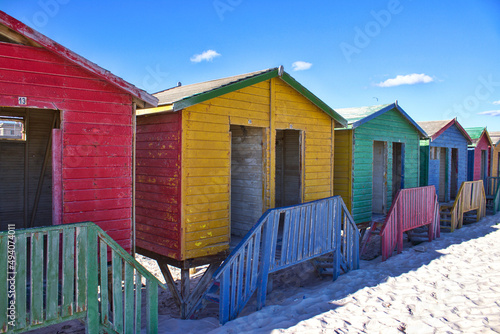 Fotografie Closeup of colorful beach huts in Muizenberg