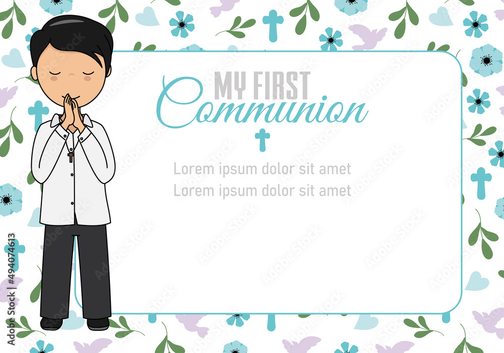 My first communion boy. Praying boy. Frame with space for text
My first communion boy. Praying boy. Frame with space for text