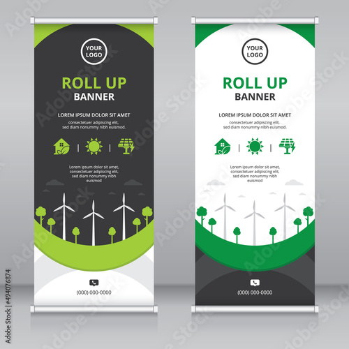 Eco friendly themed modern roll up banner template, Standee template, X-banner template, Flag banner	
