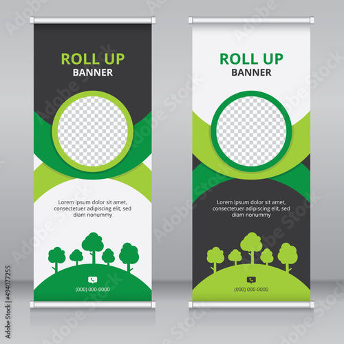 Eco friendly themed modern roll up banner template, Standee template, X-banner template, Flag banner	
