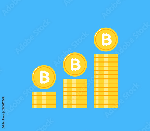 Coins stack and coin money stacked, golden penny cash pile, treasure stack flat vector illustration.