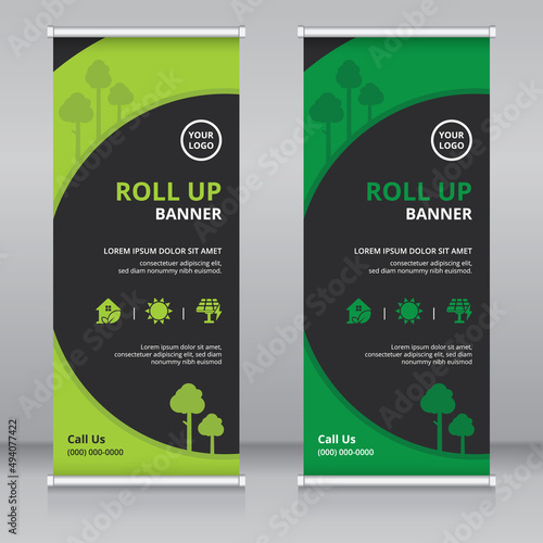 Eco friendly themed modern roll up banner template, Standee template, X-banner template, Flag banner	
