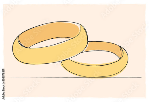 wedding rings sketch drawing by one continuous line vector