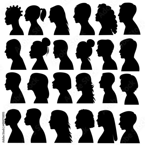 set portrait people black silhouette isolated vector