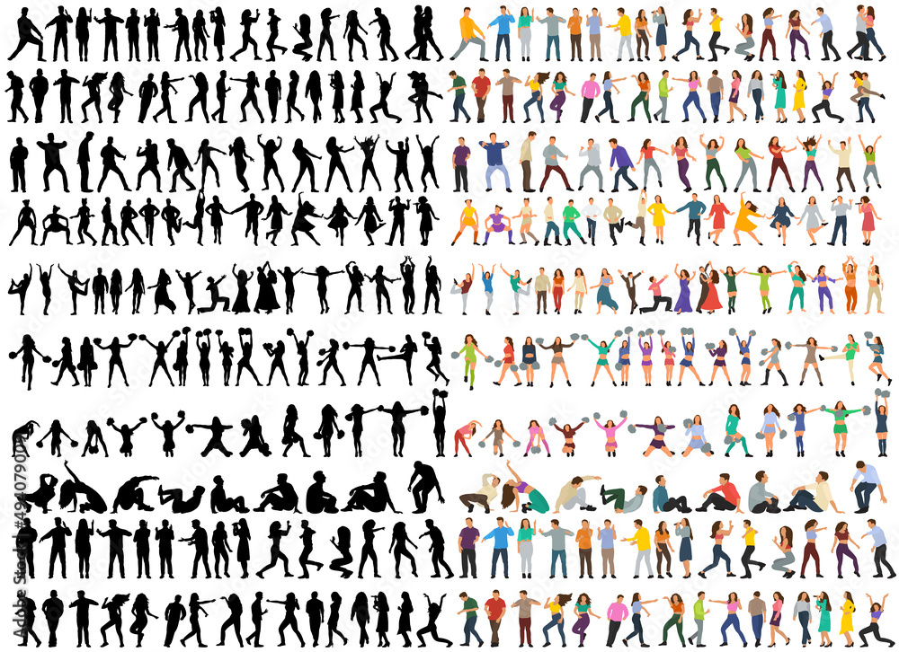 set of kids black silhouette, isolated vector