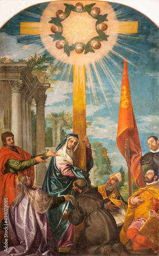 BARI, ITALY - MARCH 5, 2022: The painting of Exaltation of Holy Cross in the church Chiesa di Santa Croce by unknown painter of Veronese school. photo