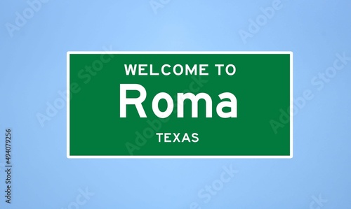 Roma, Texas city limit sign. Town sign from the USA.