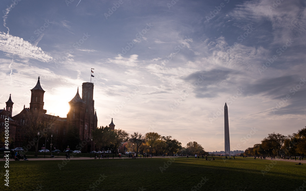 Landscape of the Obelisk at sunset in  Washington DC 