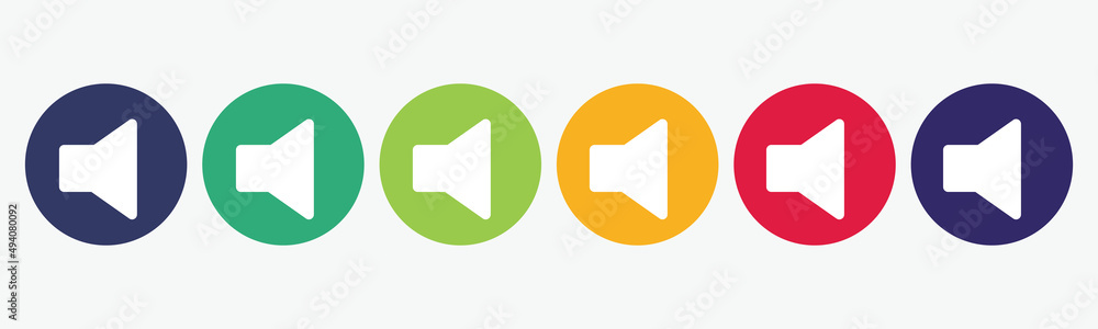 6 circles set with volume icon in various colors. Vector illustration. 6 circles set with volume icon in various colors. Vector illustration.