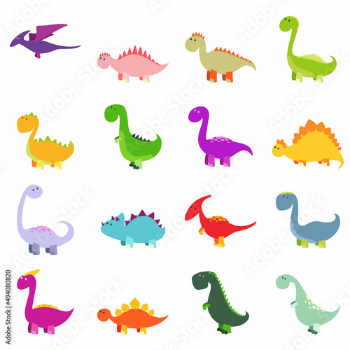 Cute dinosaurs icons set, vector illustration. Cartoon colorful dinosaur collection. © oxyggen