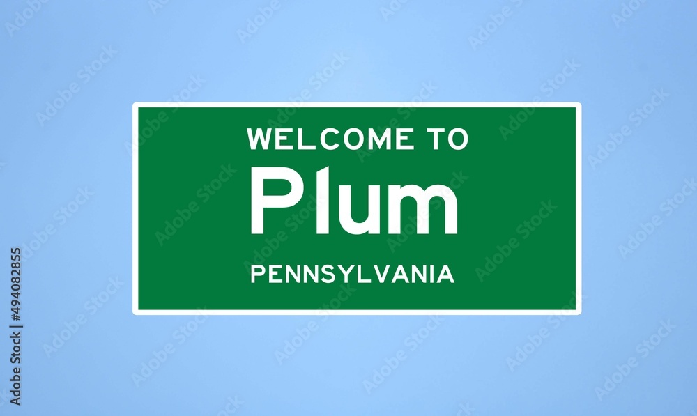 Plum, Pennsylvania city limit sign. Town sign from the USA.